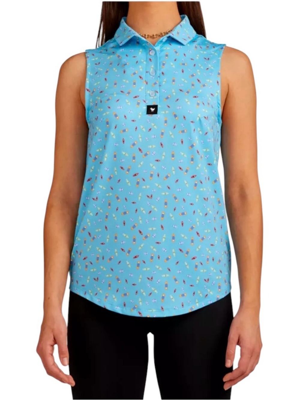 Bad Birdie Teal Sleeveless Polo with Pink Golf Motif Size S